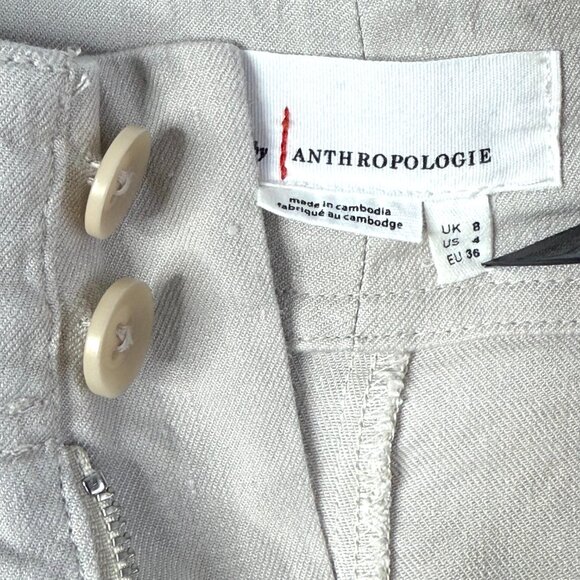 By Anthropologie Linen Blend High Rise Cuffed Smocked Shorts Womens 4 Beige - Picture 2 of 8